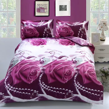 3D Розов Комплект спално бельо с принтом Синьо, Лилаво, Розово покривало за легло чаршаф пухени Кралица размер на пълно двойно бельо рози универсален магазин