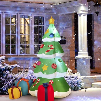 6 ФУТА Надуваема Коледно Дърво с Подарочными Кутии LED Лампи Взривяване Украса на Двора CM22758US