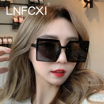 LNFCXI Модни Квадратни Слънчеви Очила Дамски Луксозни Маркови Големи Черни Слънчеви Очила с Огледални Женски Нюанси Дамски Oculos De Sol Feminino