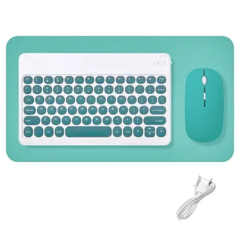 Безжична Клавиатура и Мишка Combo Set Round Bluetooth Иврит, Испански, Френски, Корейски За iOS на iPad, Android, Windows Phone Tablet