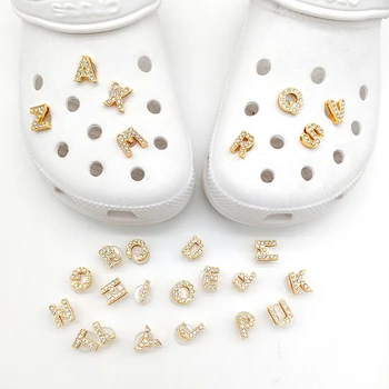 Златни Букви A-Z, Обувки С Катарама, Английски Азбука, Цвете За Обувки, Класически Модерен Окачване За Обувки с Диаманти, Подарък За Деца, Украса За Обувки 