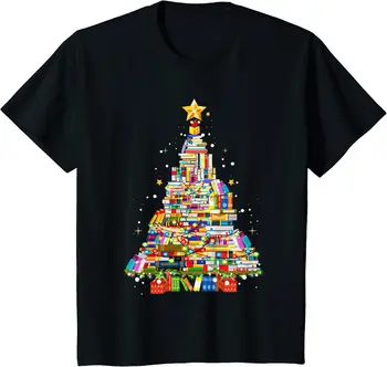 Коледна Централизирана Елха Забавна Коледна Тениска Библиотекар и Любител на Книги