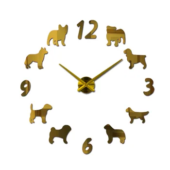 нов прием на Часовници Стенни Часовници Horloge 3d Куче модел Акрилни Огледално Етикети Модерна Декорация на Дома, Хол Кварцов механизъм